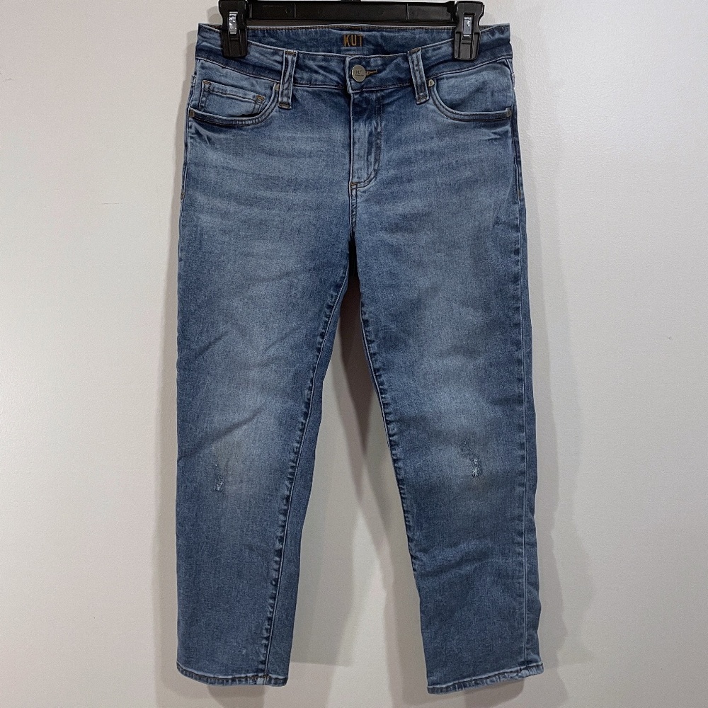 Kut from the Kloth Crop Skinny Boyfriend Jeans Light Distressing Womens 4